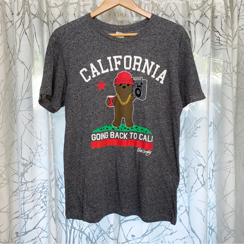 RIOT SOCIETY GRAY CALIFORNIA GOING BACK TO CALI thug BEAR tee shirt